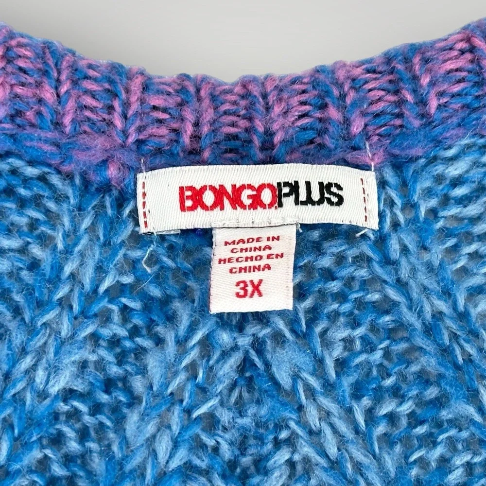 Bongo Plus‎ Sweater Woman's Size 3X Multicolor V-Neck Blue Purple Gray Stripe